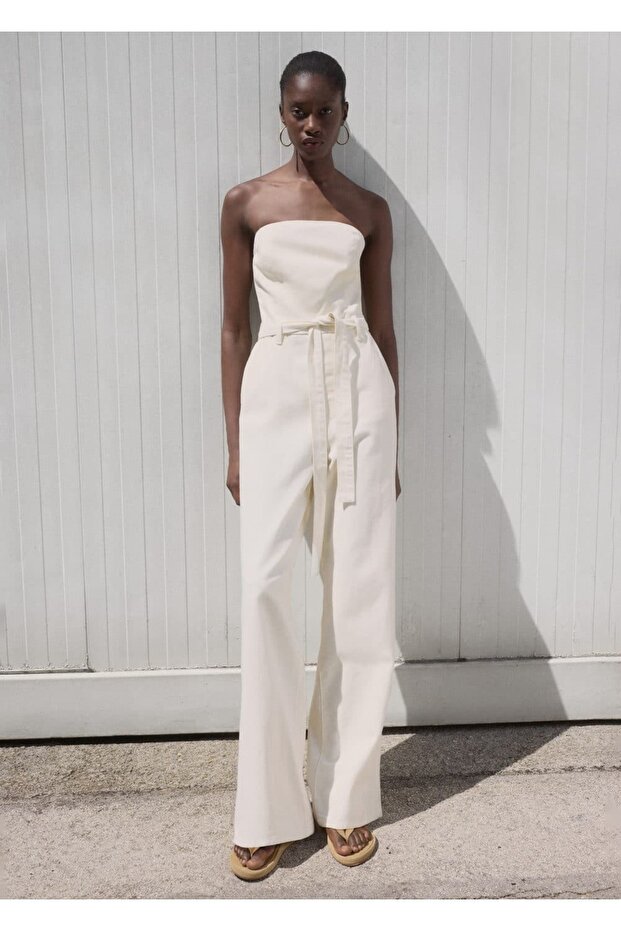 Kemerli denim tulum - 2