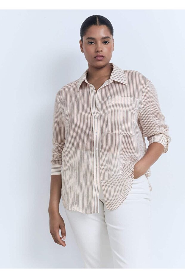 Çizgili yarı transparan gömlek - 6