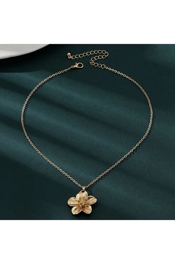 Vintage Çiçek Tasarımlı Gold Bujiteri Kolye - 4
