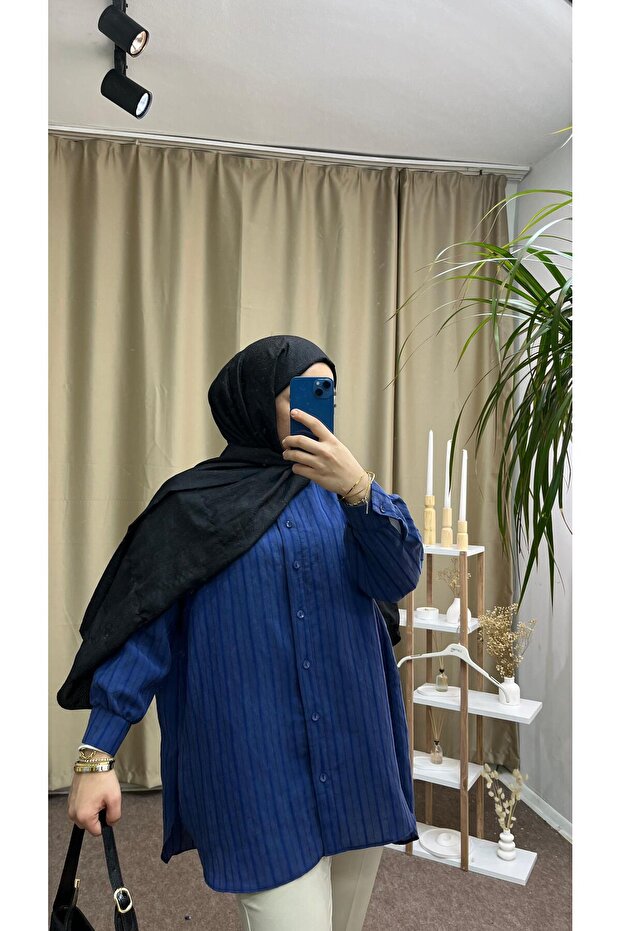 OVERSIZE ÇİZGİLİ GÖMLEK - 4