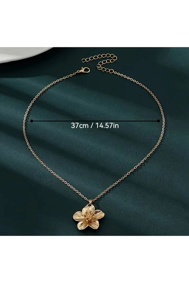 Vintage Çiçek Tasarımlı Gold Bujiteri Kolye - 2