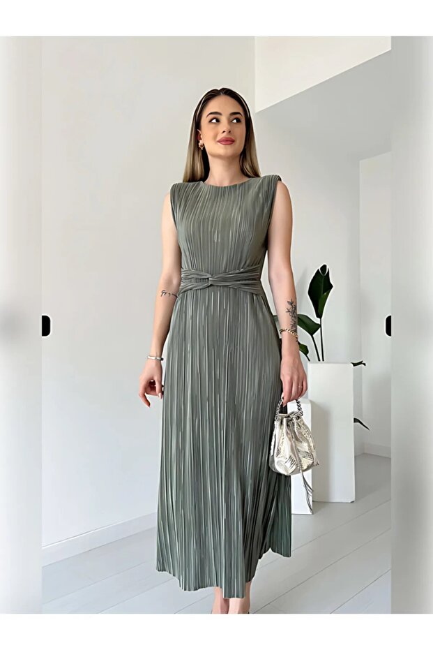 Bel Detaylı Piliseli DANIEL Elbise - 2