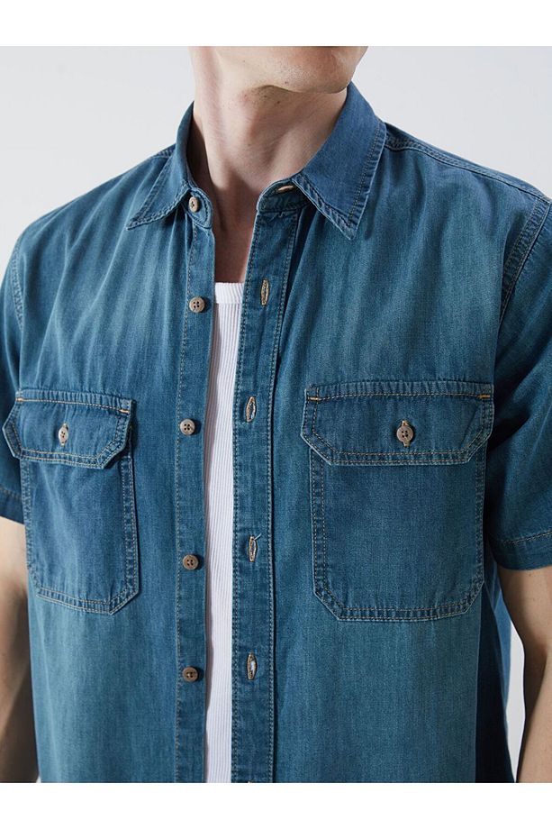 LCW Jeans Regular Fit Kısa Kollu Erkek Jean Gömlek - 3