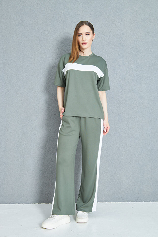 Women's Front Stripe Detailed Modal Fabric Short Sleeve Tracksuit Set