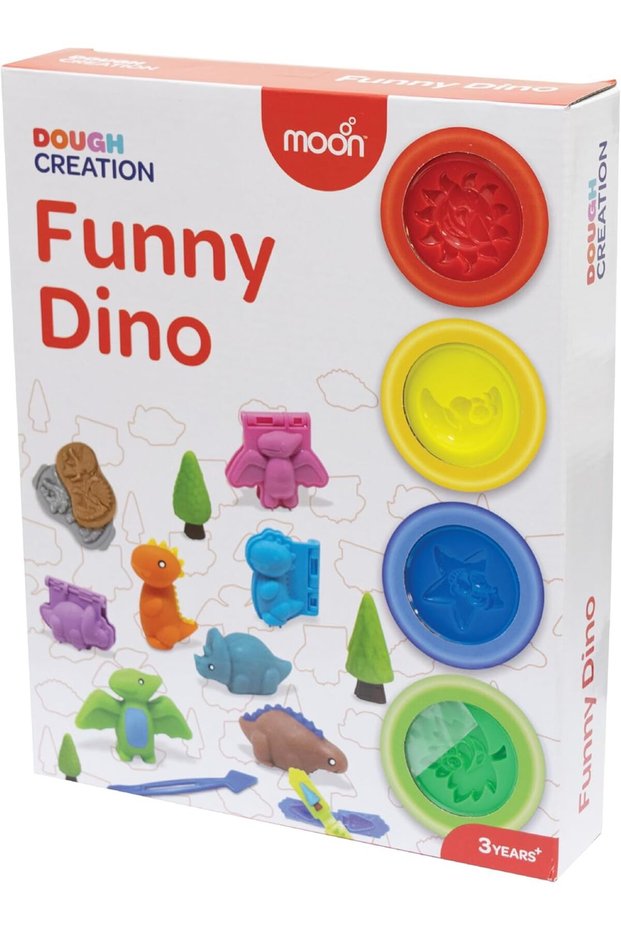 Funny Dino Dough Creations Set of 4 with Molds for 3+ Years – Multi Color