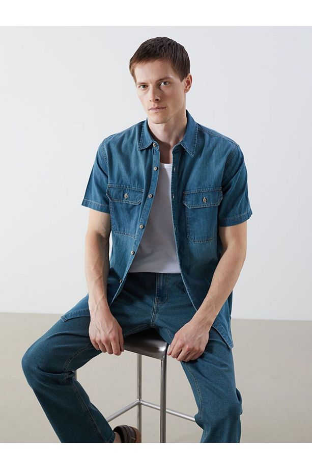LCW Jeans Regular Fit Kısa Kollu Erkek Jean Gömlek - 1