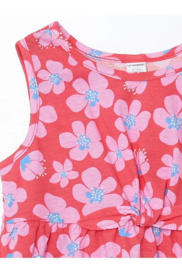 LCW baby Kirmizi Bisiklet Yaka Çiçekli Kız Çocuk Elbise - 3