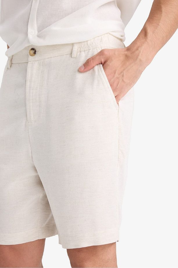 Regular Fit Düz Paça Keten Karışımlı Bermuda Şort D4277AX25SM - 5