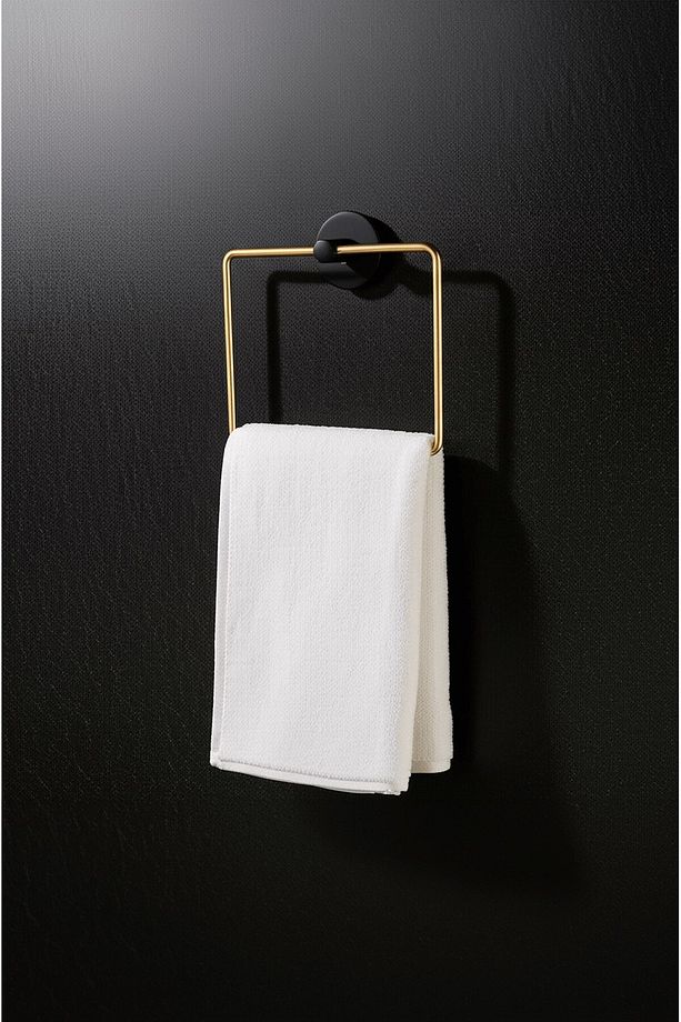 Elegant Siyah-Gold Kare Havluluk - Paslanmaz Çelik Havlu Askısı, Yapışkanlı ve Vidalı 130-AS - 2