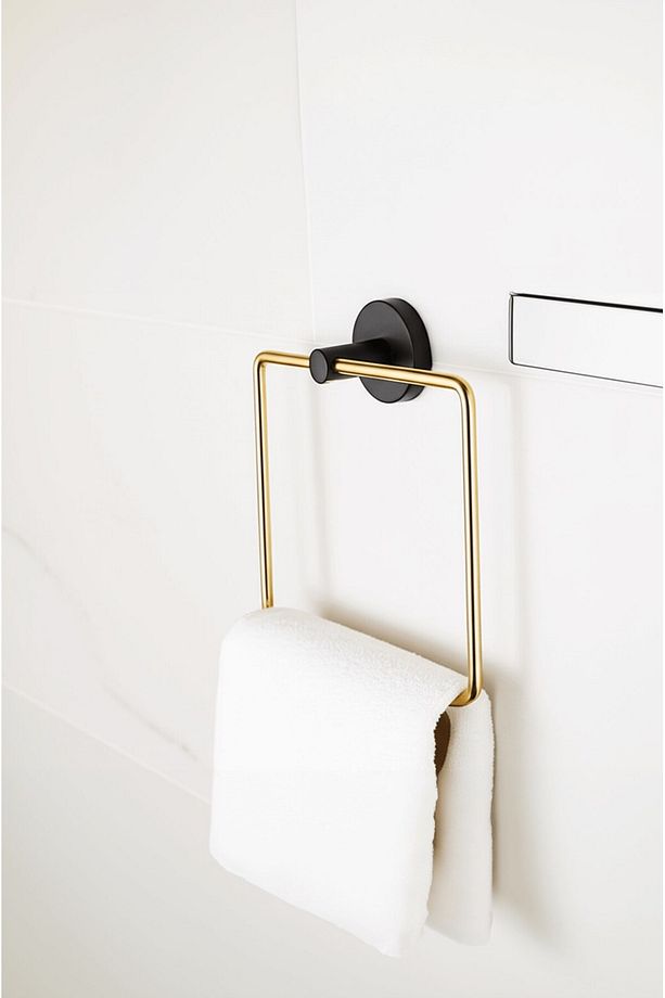 Elegant Siyah-Gold Kare Havluluk - Paslanmaz Çelik Havlu Askısı, Yapışkanlı ve Vidalı 130-AS - 4