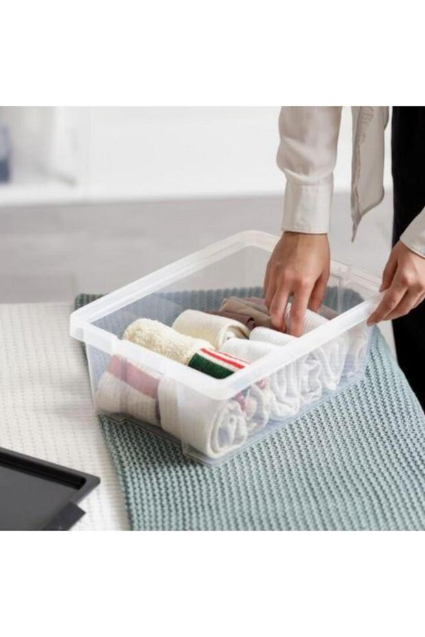 TATAY Hinged Handle Multipurpose Stackable Storage Box with Lid Black and Clear 7 Liter - 3
