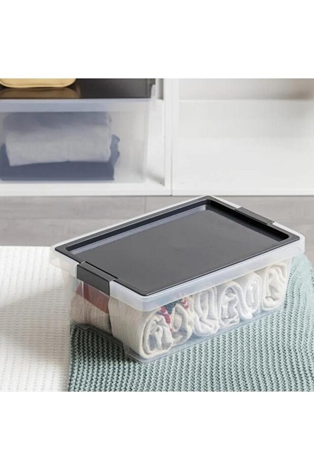 TATAY Hinged Handle Multipurpose Stackable Storage Box with Lid Black and Clear 7 Liter - 2