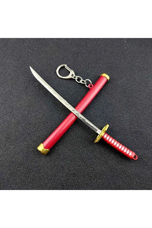 K769-red Mini Roronoa Zoro Samurai Sword Keychain Anime Plastics Scabbard Key Chain Ring Katana Buck