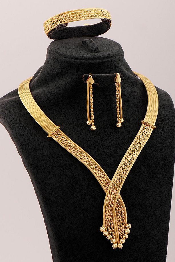 Hasır Dorissa Halat Model Altın Kaplama Elişi Gümüş Set 2849 - 2