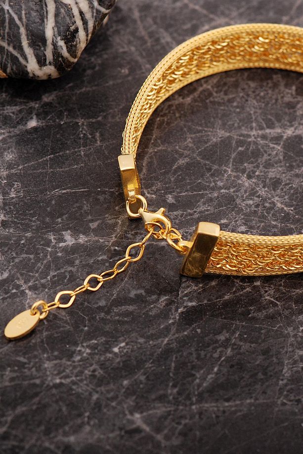 Hasır Dorissa Halat Model Altın Kaplama Elişi Gümüş Set 2849 - 6