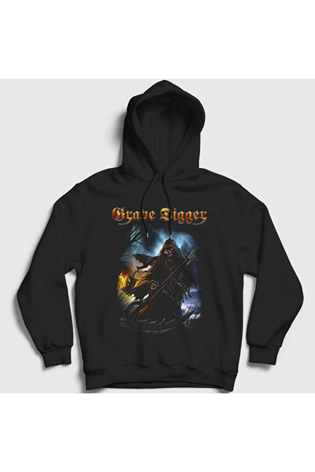 سويت شيرت بقلنسوة أسود Grim Reaper Grave Digger للجنسين 548727tt