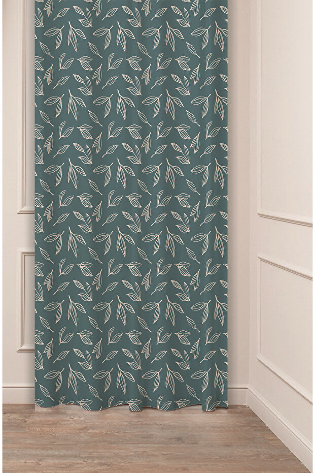 Leaf Bohemian Green Nature Patterned Special Design Digital Printed (Single Wing) Soft Modern Stylish Background Curtain