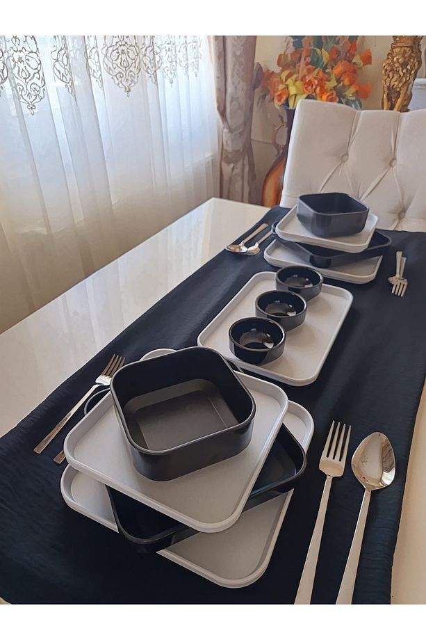 Modern Kare Yemek takımı 2 kişilik 12 Parça set - 3