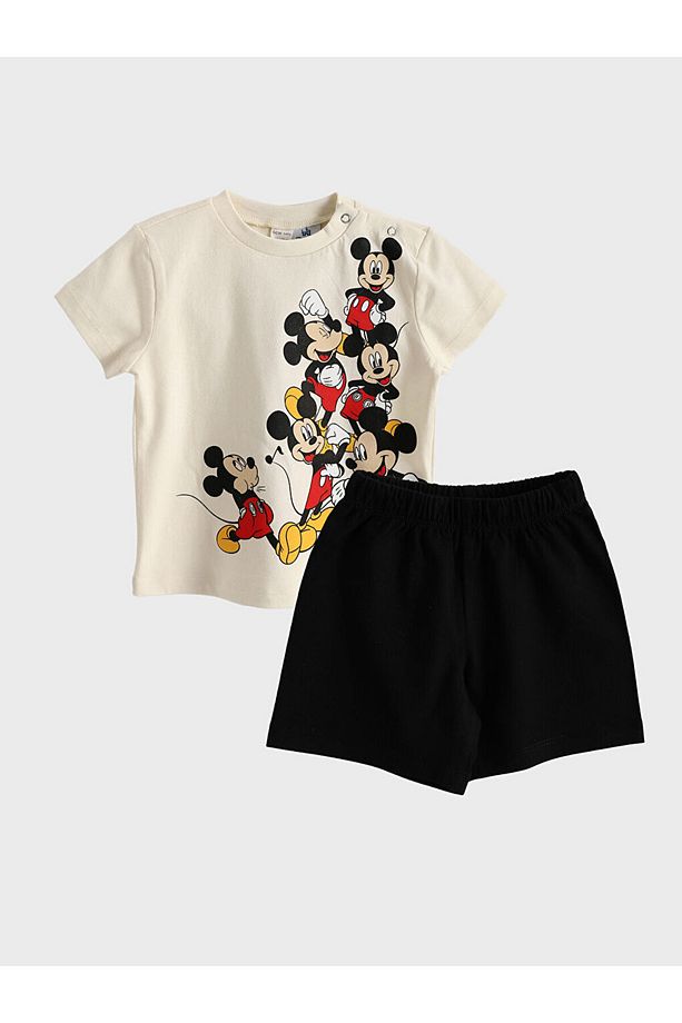 Mickey Mouse Baskılı Erkek Bebek Şortlu Pijama Takım - 1