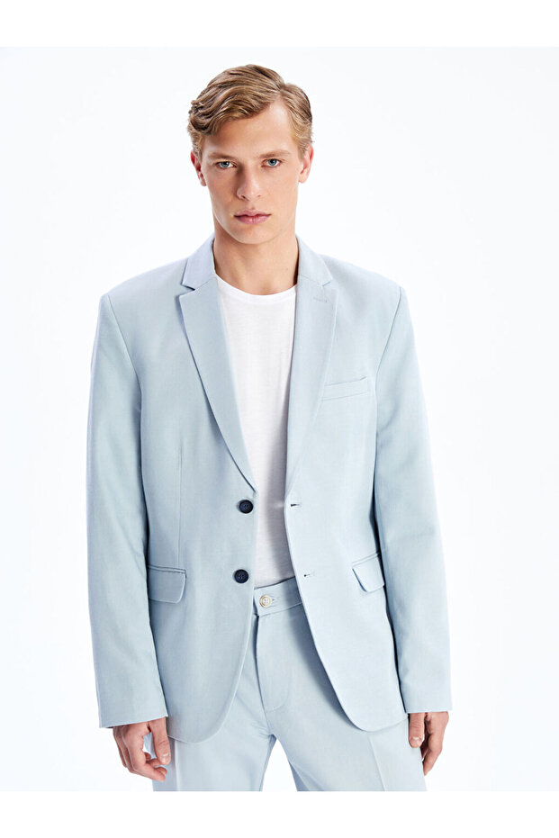 Lcw Business Blue Standard Fit Linen Mixed Men's Blazer Jacket