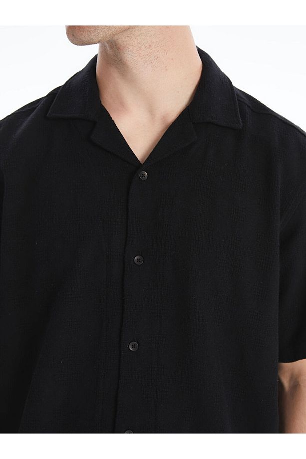Regular Fit Kısa Kollu Armürlü Erkek Gömlek - 3
