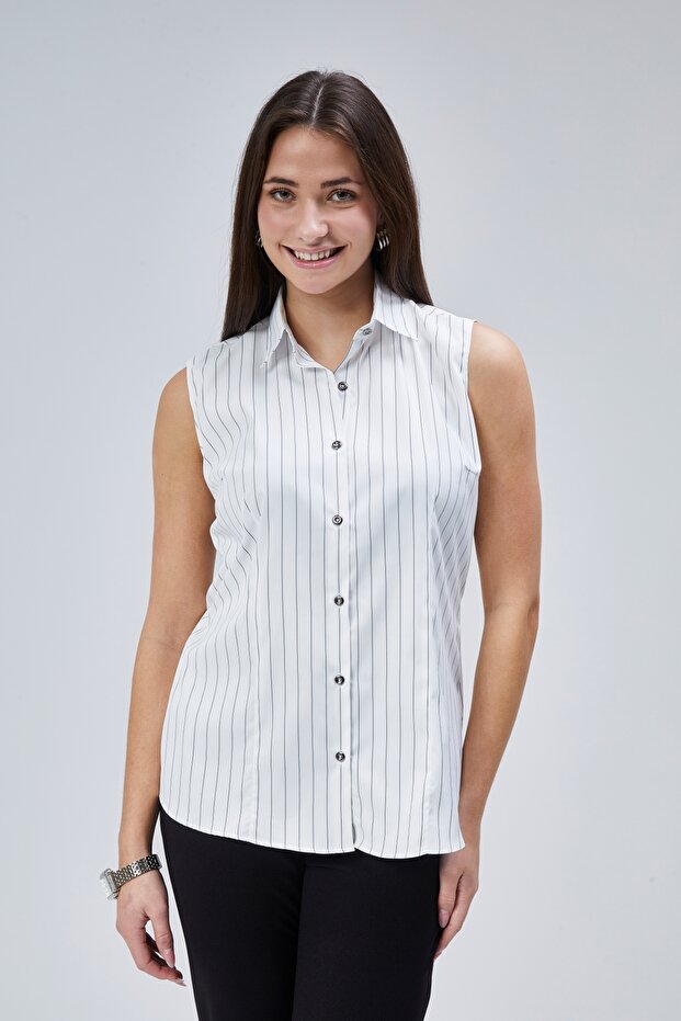White Dark Navy Striped Stylish Elite Shirt