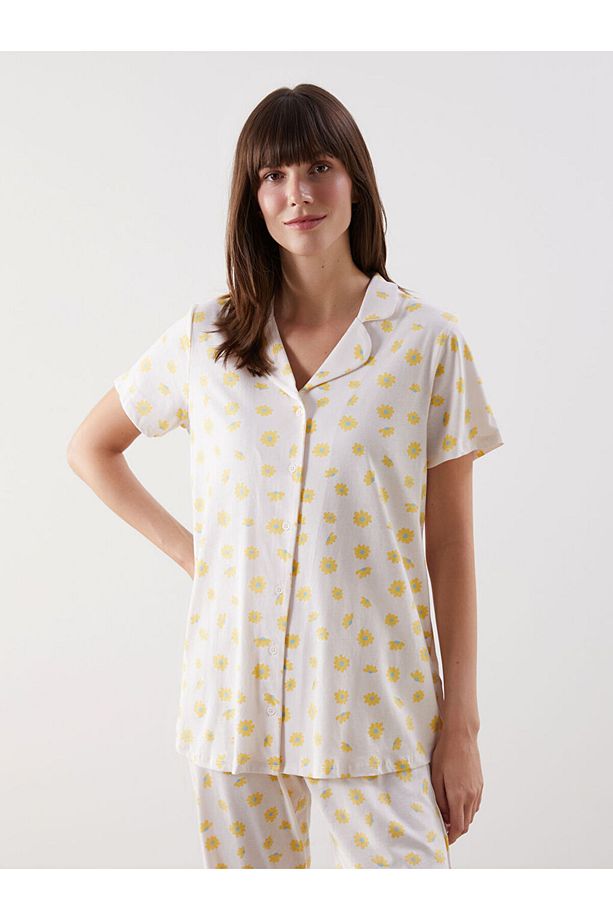Gömlek Yaka Çiçekli Hamile Pijama Takımı - 2