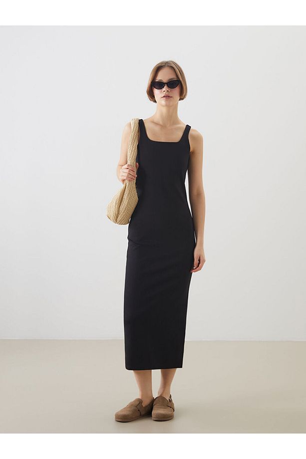 XSIDE Siyah U Yaka Bodycon Elbise - 1