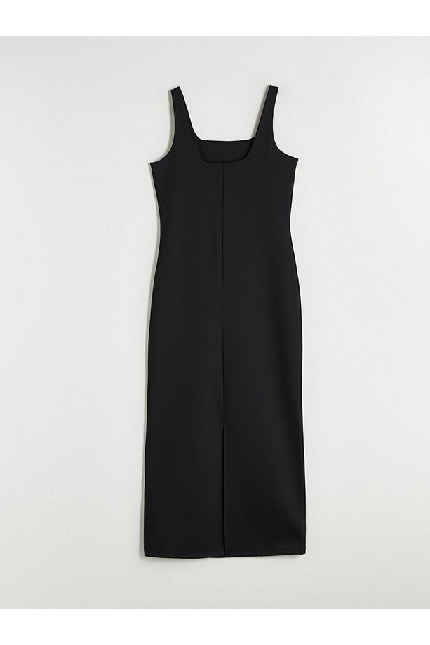 XSIDE Siyah U Yaka Bodycon Elbise - 5