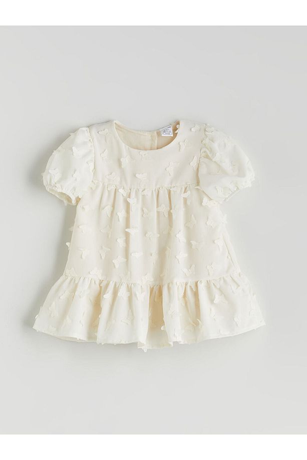 LCW baby Bej Kelebek Aplikeli Kız Bebek Elbise - 1