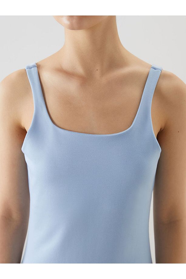 Mavi U Yaka Bodycon Elbise - 3