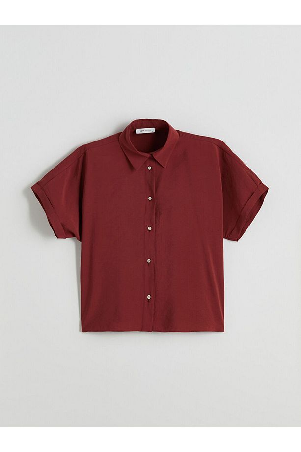 Mürdüm Oversize Modal Karışımlı Kadın Gömlek - 5