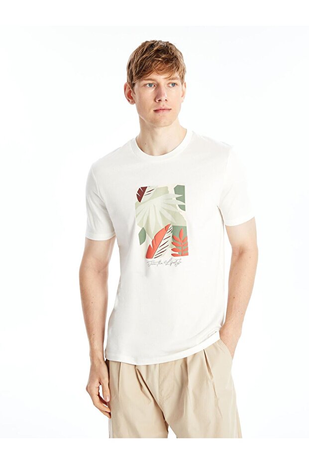 Crew Neck Short Sleeve Printed Combed Cotton Men's T-Shirt