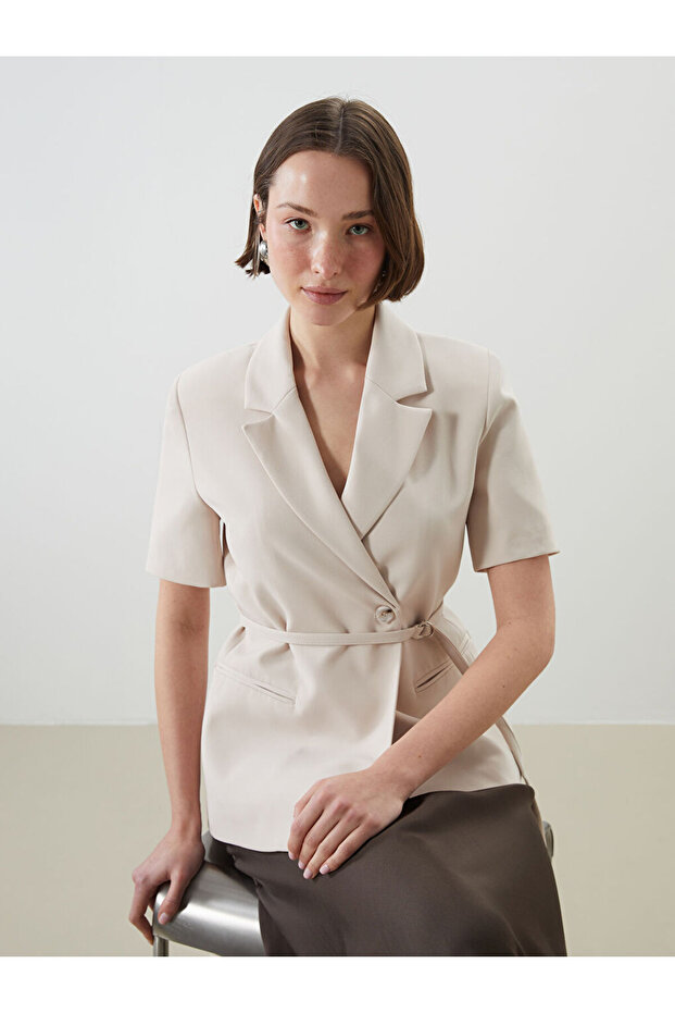 Ecru Buy Belt Get Crepe Women's Blazer Jacket