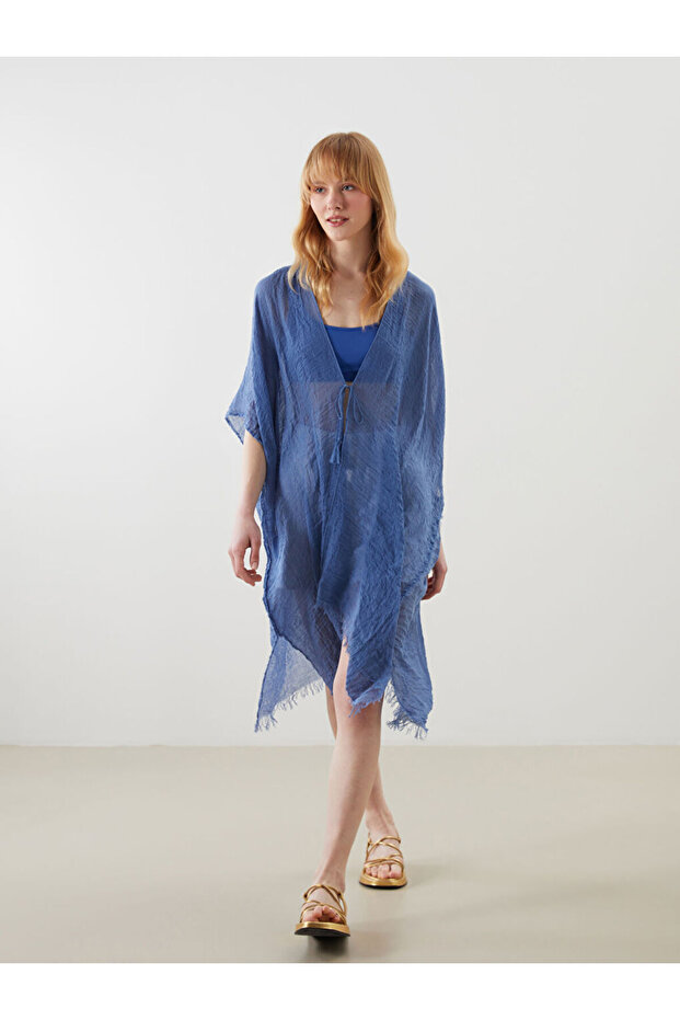 Blue Shawl Collar Women's Kimono