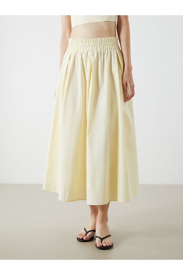 XSIDE Sari Beli Lastikli Poplin Etek - 2