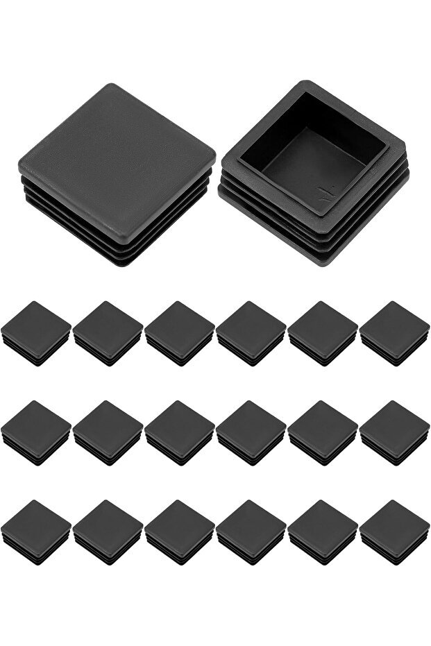 QWORK 20 PCS 40 x 40 mm Black Plastic Square Plugs for Square Tube, Anti-Scratch, Rectangular End Pl