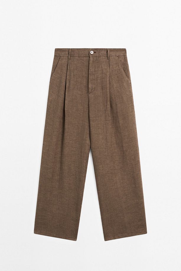 %100 keten geniş paça pantolon - 5