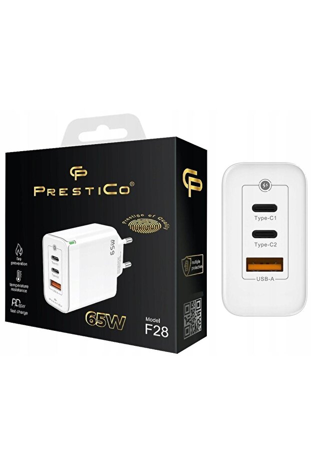 Incarcator Retea F28 2 x USB-C PD, 1 x USB QC, Fast Charge, 65W Alb - 4