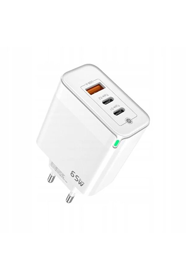 Incarcator Retea F28 2 x USB-C PD, 1 x USB QC, Fast Charge, 65W Alb - 1