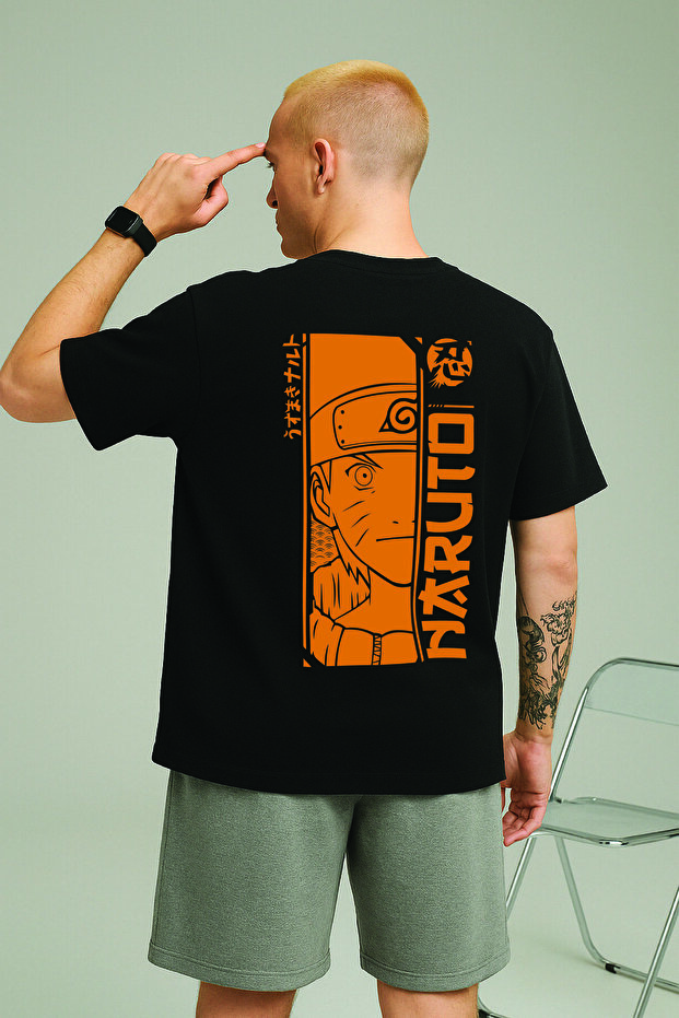 Lenithra Naruto Anime Back Printed Unisex Oversize Black T-Shirt