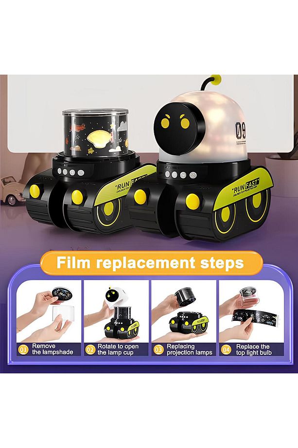 EĞLENCELİ ROBOT PROJEKTÖR FİLMLİ MUSIC ÇALAR ŞARJLI EĞİTICI GECE LAMBASI - 2