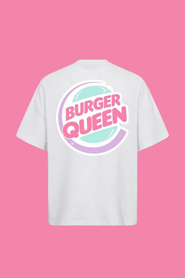 تي شيرت كبير الحجم مطبوع عليه ظهر Burger Queen