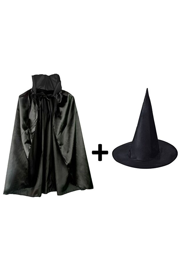 Black Collar Cape Witch Hat Show Set for Bureau Home Office Activity Children Horror Costume
