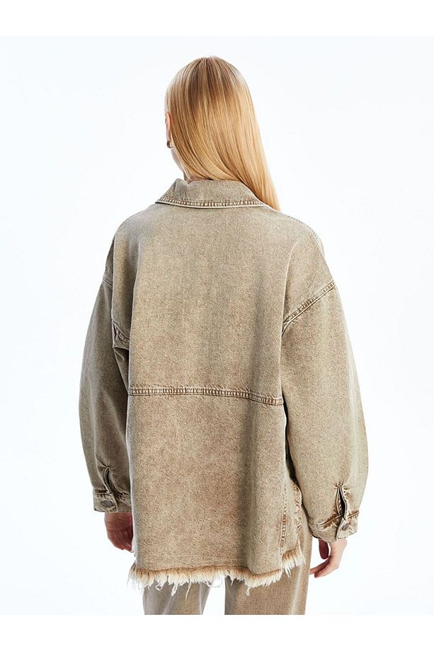 LCW Vision Gömlek Yaka Oversize Kadın Jean Ceket - 4