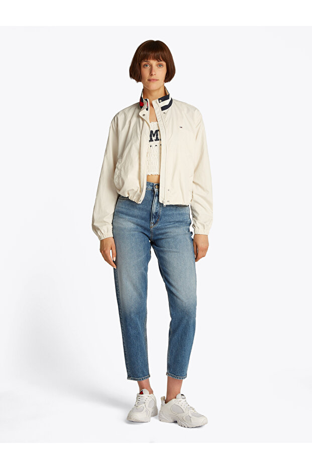 جاكيت تومي هيلفيغر نسائي مقاوم للماء بياقة شعار بيضاء قديمة - 2