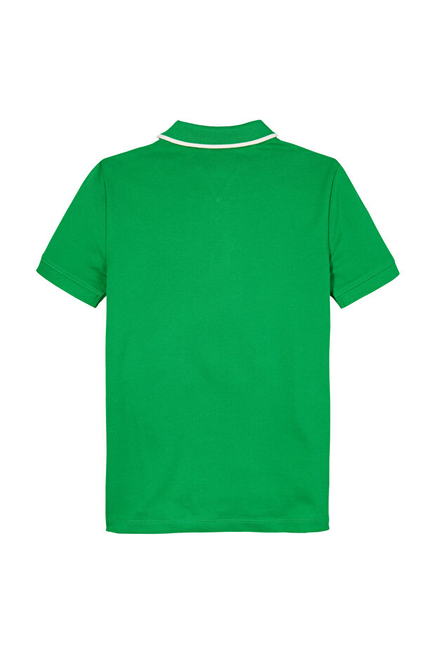 تي شيرت بولو بأكمام قصيرة ومطرز بعلم أخضر لامع للأولاد من تومي هيلفيغر - 4