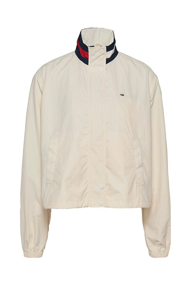 جاكيت تومي هيلفيغر نسائي مقاوم للماء بياقة شعار بيضاء قديمة - 5