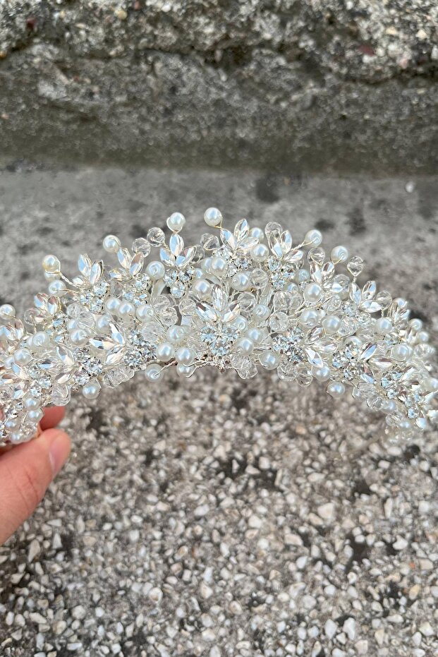 Amelia Silver Bridal Henna Crown Special Occasion Accessory Women's Crown Hair Accessory – Crown, Crystal Stone