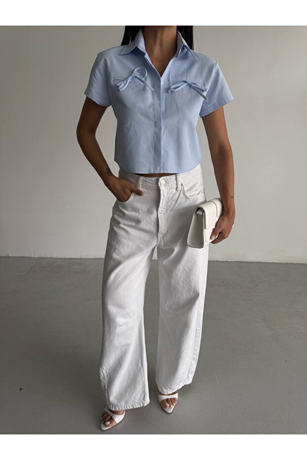 Kurdele detaylı crop gömlek - 2